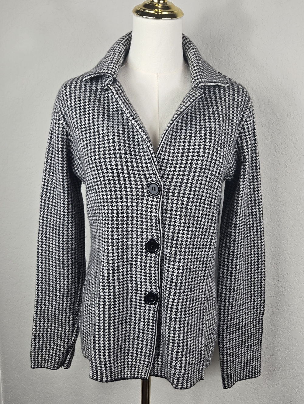 Bartolini Italy Wool Cashmere Houndstooth Blazer Old Money Preppy Luxe Chic M